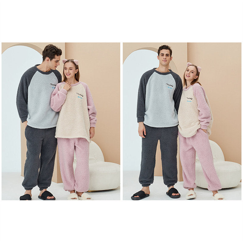 Crewneck Colorblock Pajamas Set for Couple-Dark Grey