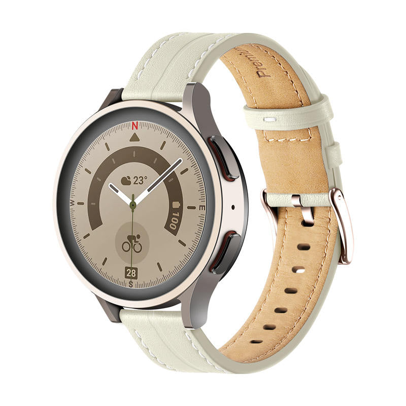 Genuine Leather Watchband Groove for Galaxy Watch 42mm/Samsung Gear S3-OffWhite
