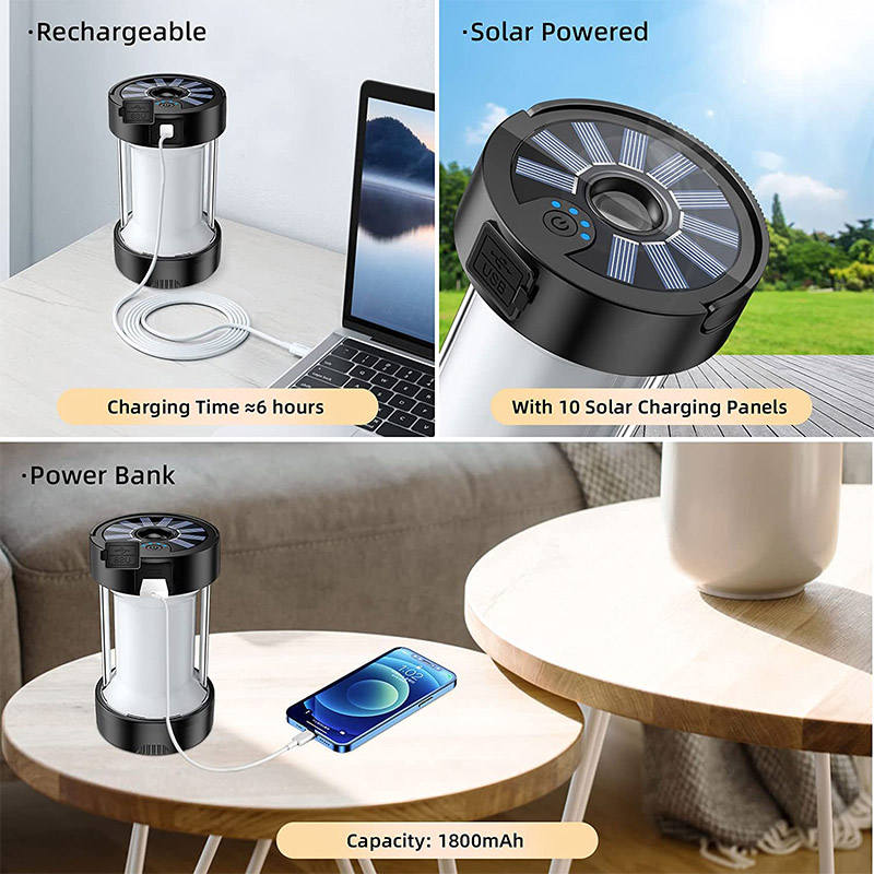 LED Camping Lantern Rechargeable with 4 Modes for Power Outages Outdoor Emergency-Black