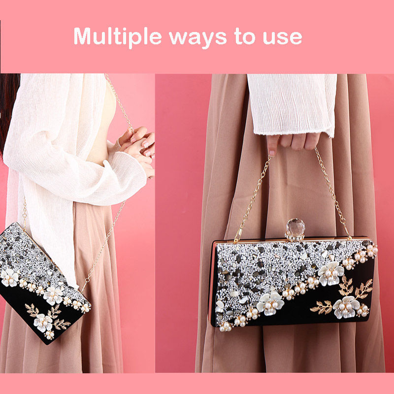 Flowers Clutch Purses for Women Bling Crystals Evening Bag