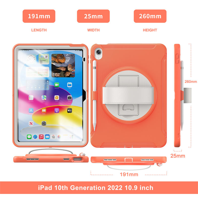 Tablet Case For iPad 10th with 360¡ã Kickstand/Hand Strap Shockproof-Orange