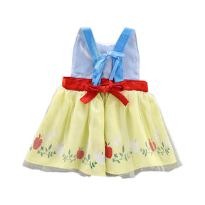 Girls Princess Apron Strap Dress Backless Smock-Snow White