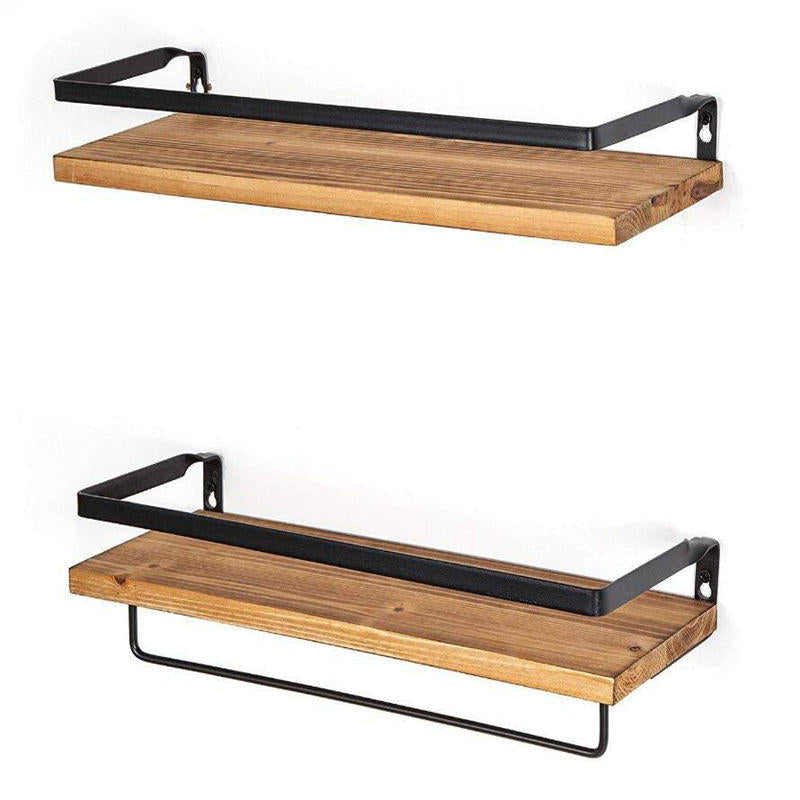 Floating Shelf Wall-mounted Storage Rack for Kitchen and Bathroom 2-piece Wooden Set-Carbonized Black
