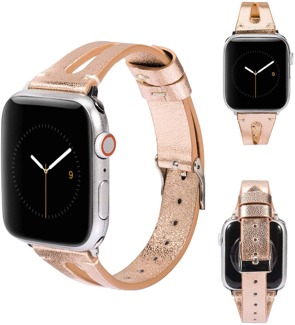Fashion Triangle Hole Leather Watch Band For Apple Watch SE/6/5/4/3/2/1(Rose Gold)