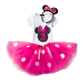 2 Years Old Baby Girls Mickey Birthday Outfits Tutu Skirt and T-Shirt-176Rose Red