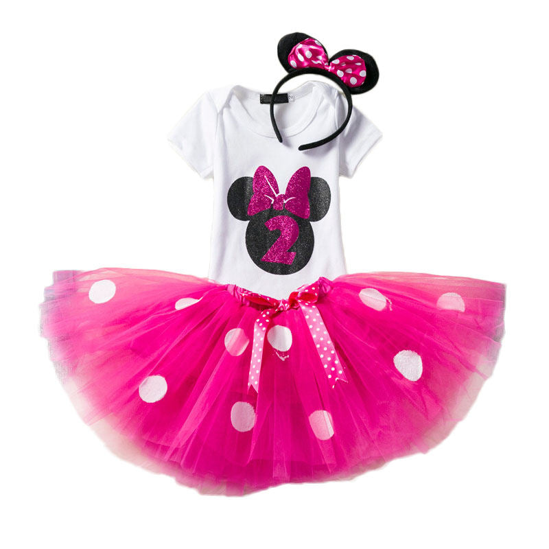 2 Years Old Baby Girls Mickey Birthday Outfits Tutu Skirt and T-Shirt-176Rose Red