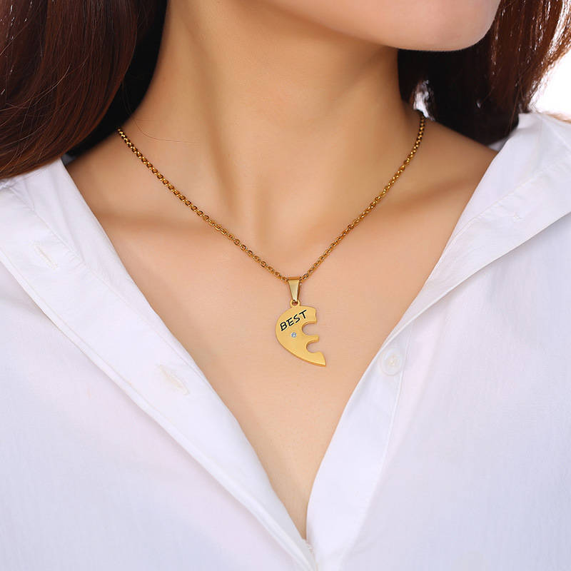 Pack of 3 Stainless Steel Heart Puzzle Pendant Necklace-Gold