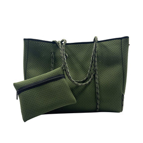 2Pcs Shoulder Bag Large Capacity Stripe Design Lightweight Handbag-DarkGreen