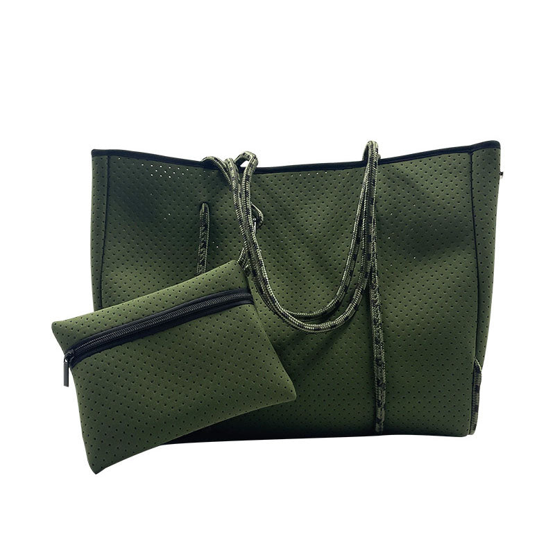2Pcs Shoulder Bag Large Capacity Stripe Design Lightweight Handbag-DarkGreen