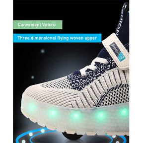 Children Double Wheels Roller Skate Shoes LED Lamp Sneakers-Black