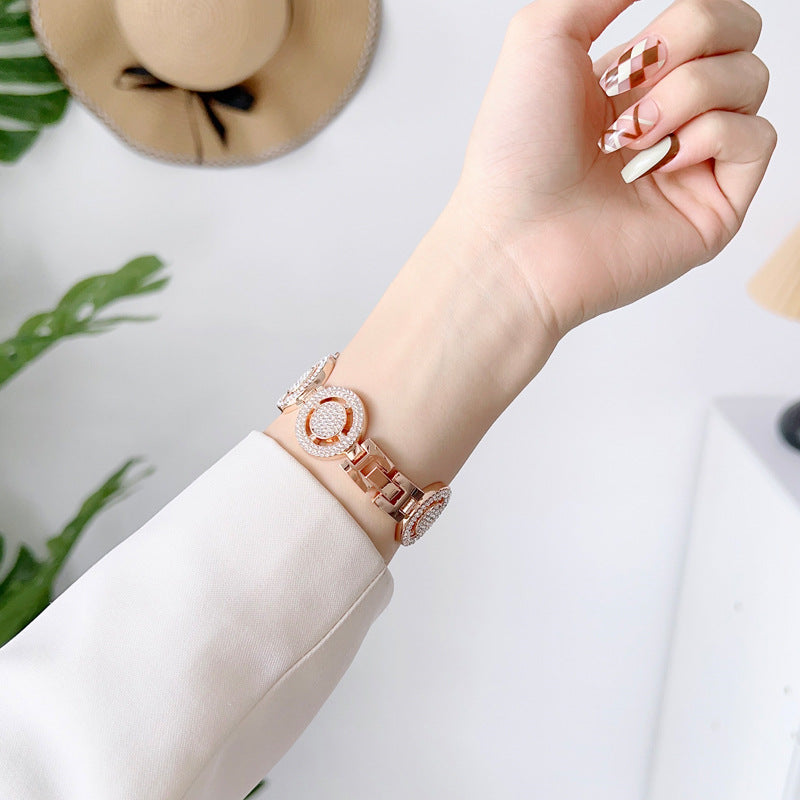 Shiny Watch Strap with Rhinestone Metal Link Band for Apple watch-Pink