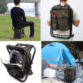 Backpack Cooler Chair Folding Camping Stool for Travel Fishing-Camo