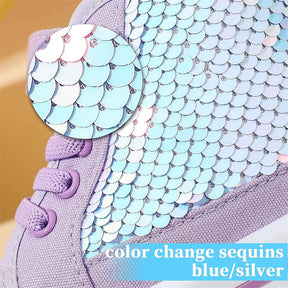 High Top Sneakers for Toddler Girls with Color Change Sequins-Purple