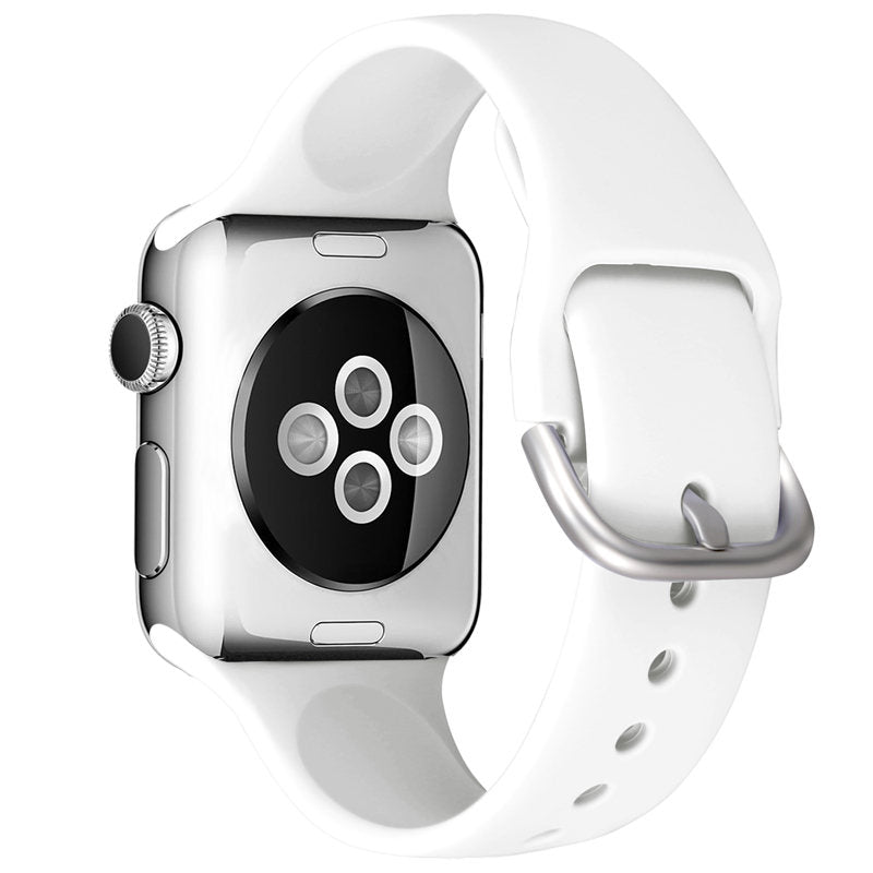 Silicone Sport Replacement Strap with Classic Clasp for iWatch Series SE 6 5 4 3 2 1-White
