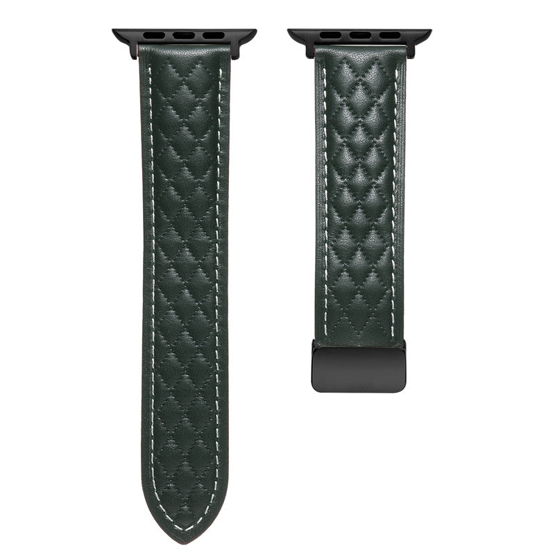 Vintage Leather Band Folding Buckle Replacement Strap for Apple Watch-Green