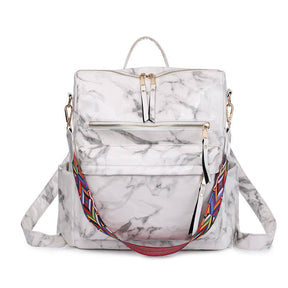 Fashion Backpack Multipurpose Print Leather Travel Shoulder Bag-White Marble