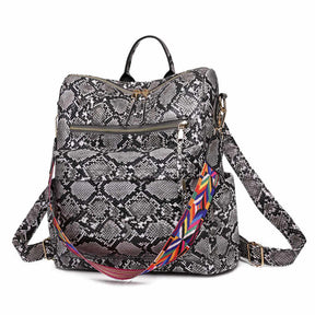 Fashion Backpack Multipurpose Print Leather Travel Shoulder Bag-Grey Snake Pattern