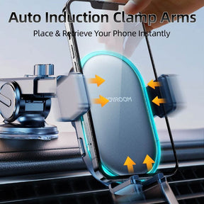 Wireless Car Charger Mount 15W Dual Coil Auto Clamping for iPhone Samsung
