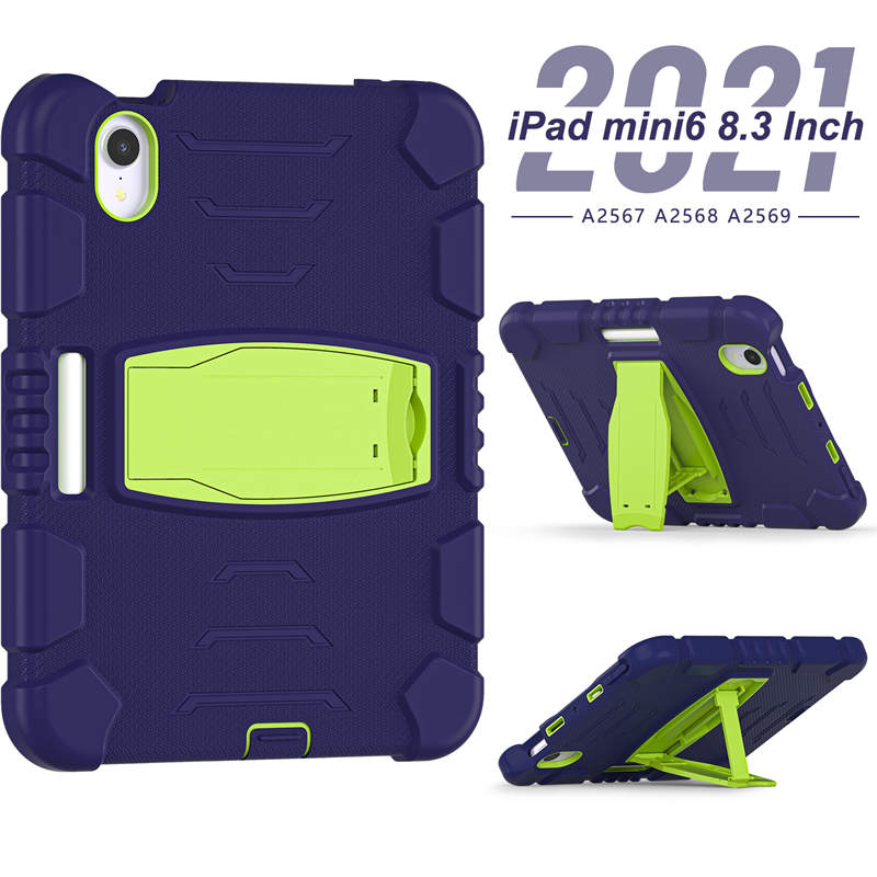 KingKong iPad Case For iPad Mini 6 Three-Layer Hybrid Protective Case With Holder-NavyLime
