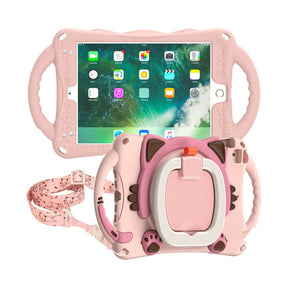 CatB Silicone Case For iPad Mini 5 4 3 2 1 Shockproof Shoulder Strap Handle Stand-Pink