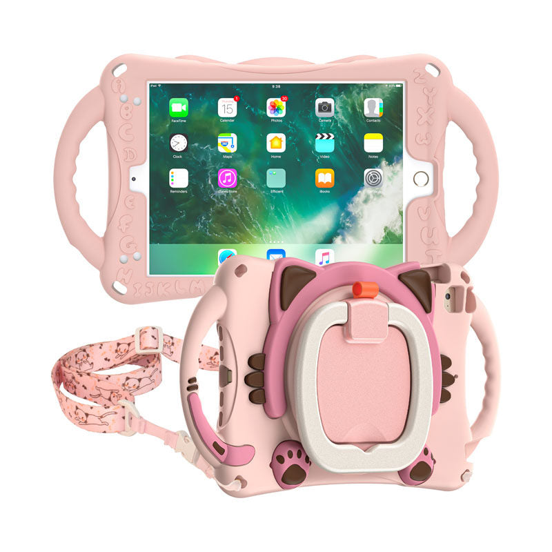 CatB Silicone Case For iPad Mini 5 4 3 2 1 Shockproof Shoulder Strap Handle Stand-Pink