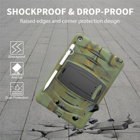 Shock Wave Kickstand Case Anti-Fall Protection With Pencil Holder+Cap For New iPad 7 10.2inch(2019)-Camouflage