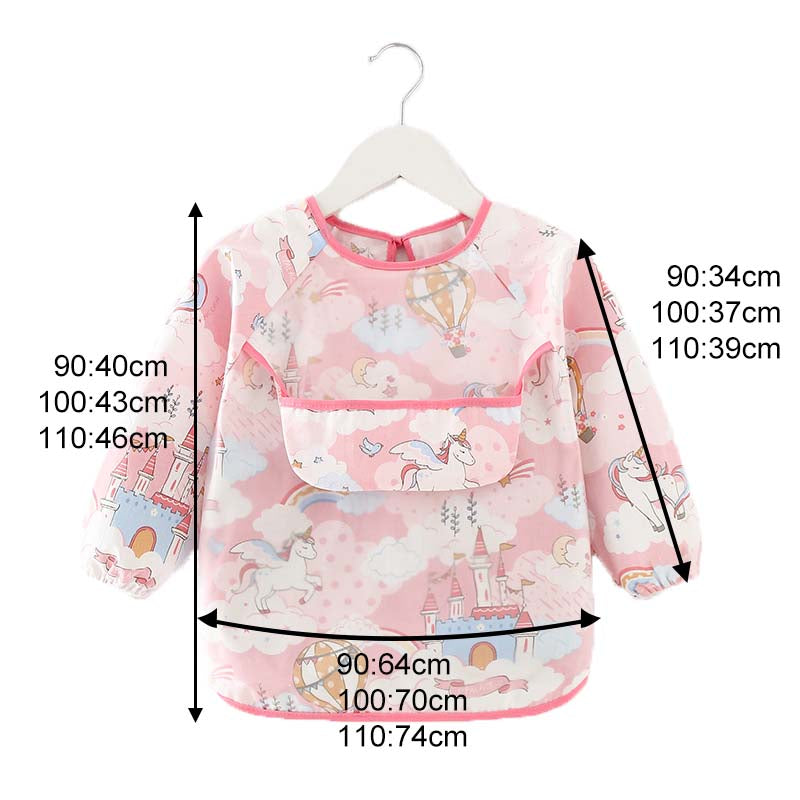 Kids Waterproof Art Smock Cartoon Long Sleeve Aprons with Bib-Castle