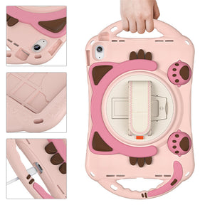Cat Tablet Case For iPad 10th Rugged with Shoulder Strap-Pink