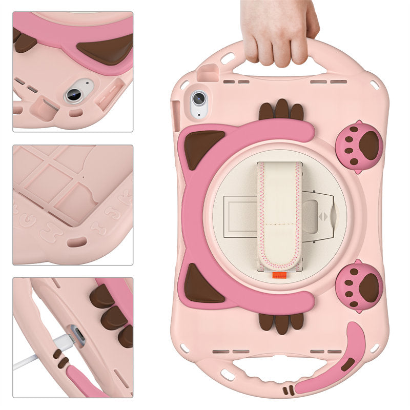 Cat Tablet Case For iPad 10th Rugged with Shoulder Strap-Pink