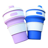 2 Pack 350ml Silicone Collapsible Travel Mug with Lid-NavyBlue Purple