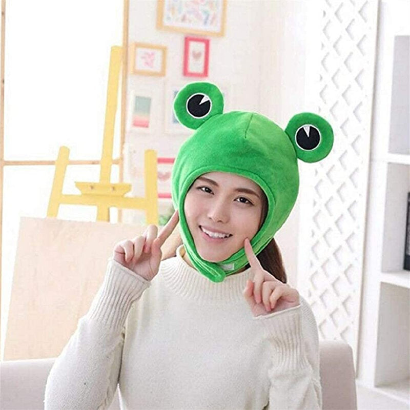 Plush Frog Hat Cap Frog Ears Costume Halloween Animal Hats Cosplay Party Costume Accessories for Kids Adults -Green