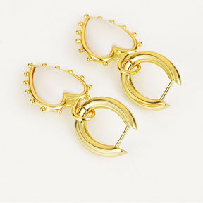 Pair of Heart-shaped Huggie Hoop Earrings-White