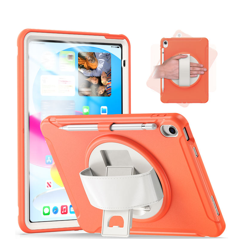 Tablet Case For iPad 10th with 360¡ã Kickstand/Hand Strap Shockproof-Orange