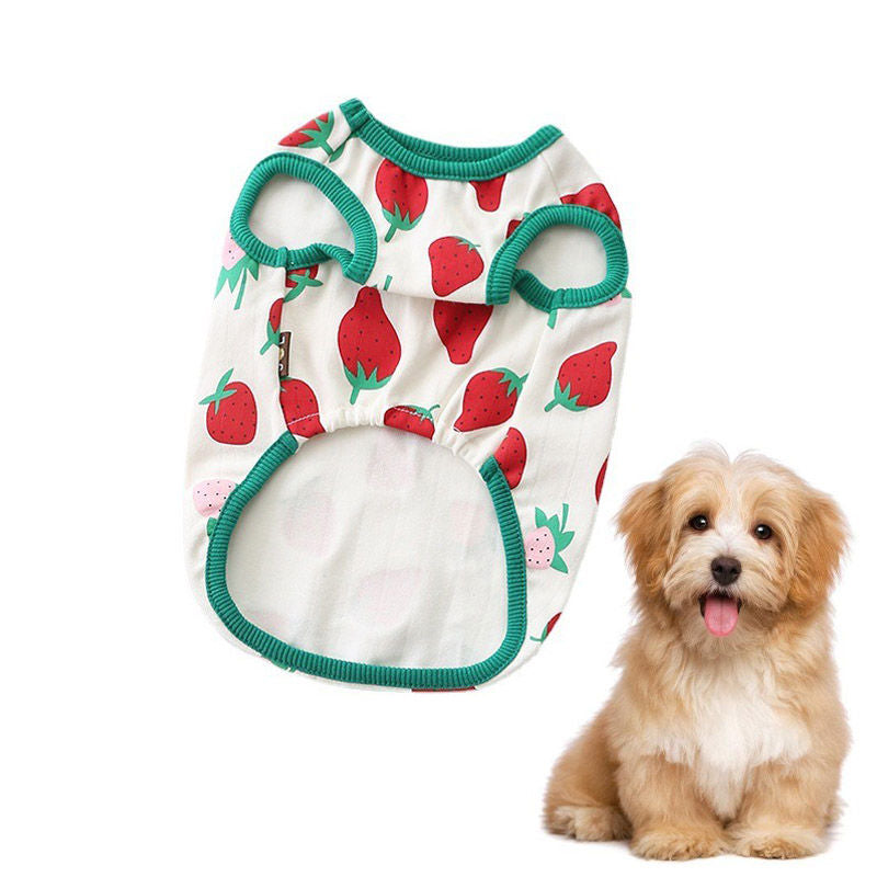 Dog Tank Top Strawberry Printed Stretchy Sleeveless Tee for Summer