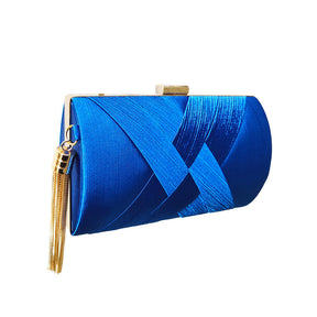 Womens Evening Clutch Bag Stain Fabric Bridal Purse For Wedding Prom Night Party-Blue