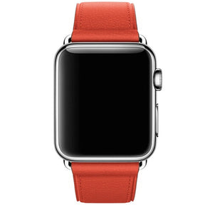 Litchi Pattern Leather Replacement Watch Band For iWatch Series SE/6/5/4/3/2/1-Orange