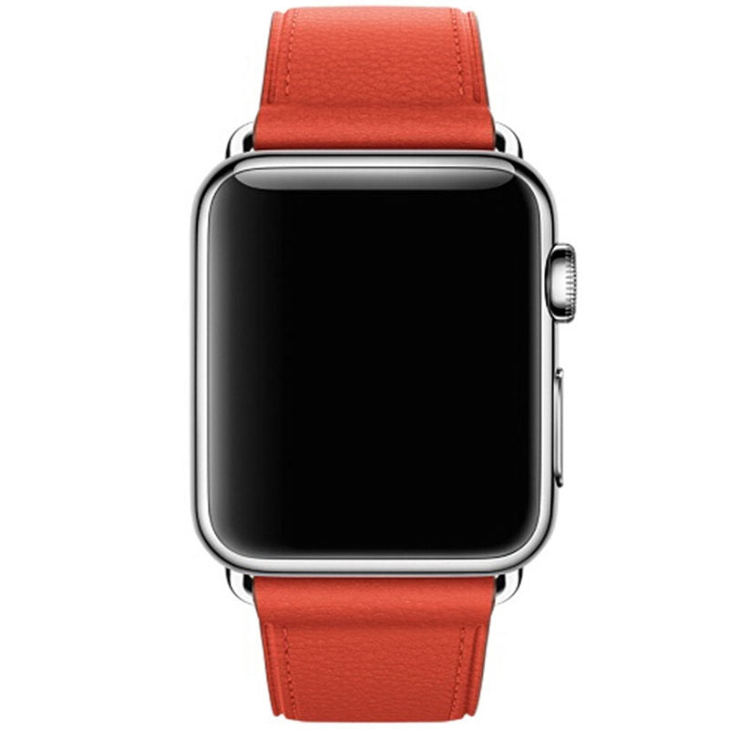 Litchi Pattern Leather Replacement Watch Band For iWatch Series SE/6/5/4/3/2/1-Orange