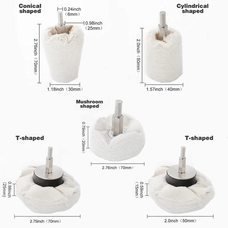 5 Pack Buffing Pads Wheel Polisher Kit with Hex Shafts for Dremel Tools