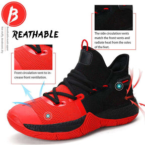 Boys Basketball Shoes Non-Slip Girls Sneakers Durable Kids Running Shoes-BlackRed