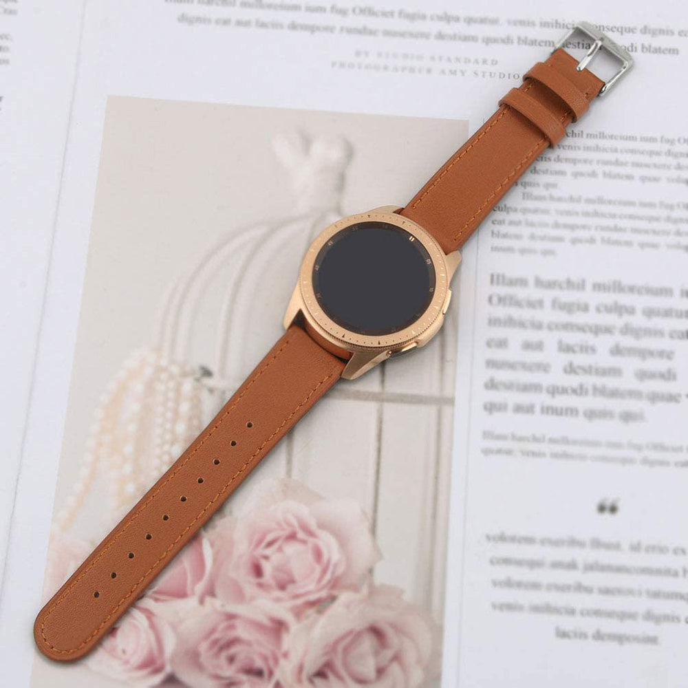 First Layer Cowhide Round Tail Leather Watch Band For Samsung Galaxy Watch 42/46mm Gear S3 Frontier/Classic(Brown)