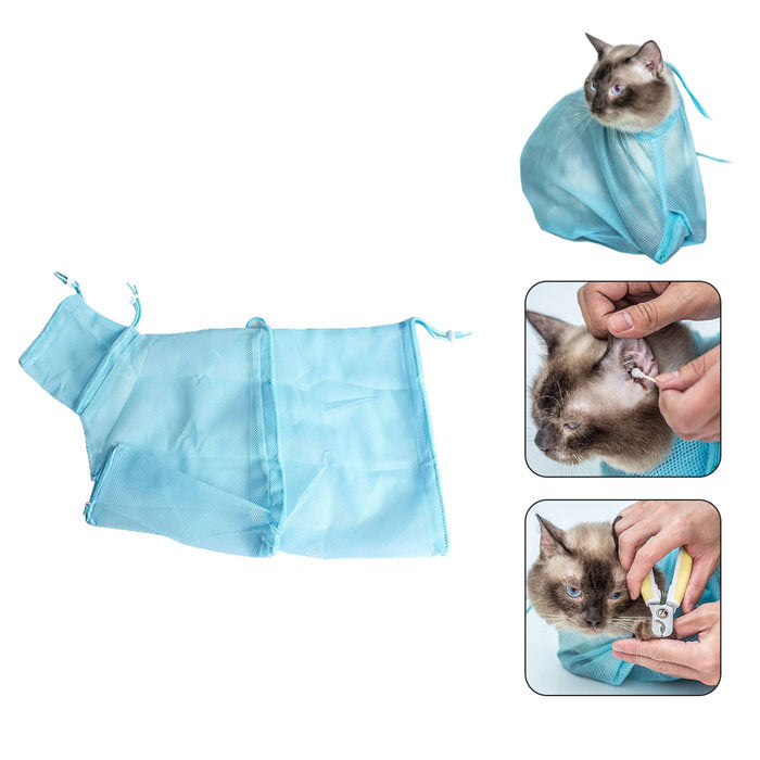 Cat Grooming Bag Adjustable Anti-Bite Cat Restraint Bag for Nail Trim Examining Ear Clean-Sky Blue