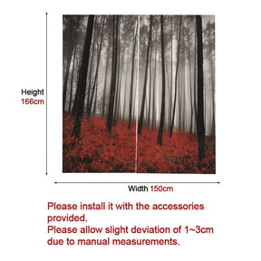 2 Panels Black Red Forest Curtains with Hooks and Roman Loops