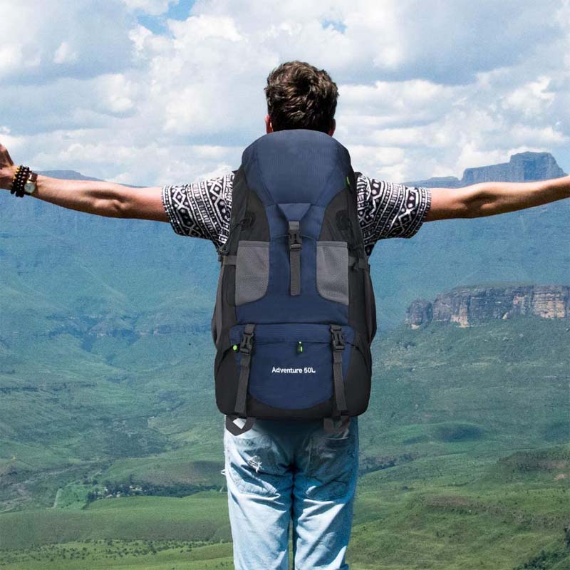 50L Hiking Backpack Waterproof Lightweight Suitable for Outdoor Camping Travel-Navy Blue