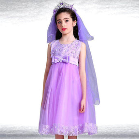 Girls Tulle Lace Flower Princess Wedding Dress For Toddler And Baby Girl-Light Purple