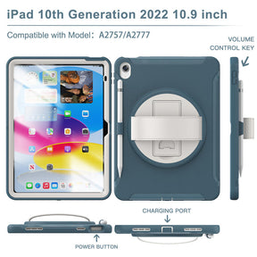 Tablet Case For iPad 10th with 360¡ã Kickstand/Hand Strap Shockproof-Blue2