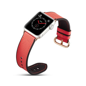 Silicone+Leather Watch Strap For Apple iWatch-Red