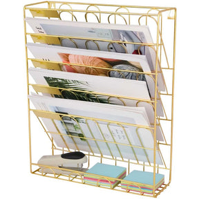 Hanging File Organizer6 Tier Wall Mount Document Letter Tray File Organizer for Home and Office -Gold