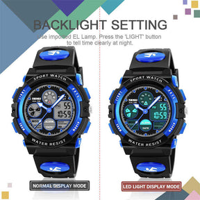 LED Multi Function Sports Waterproof Watch for Kids-Blue