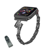 JCZ Watch Band Diamond Rhinestone Stainless Steel Wristbands for Apple IWatch Series 1/2/3/4/5/6/SE For Women-Black