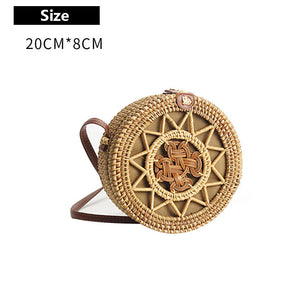 Womens Round Crossbody Rattan Bag Boho Braided Handbag-1